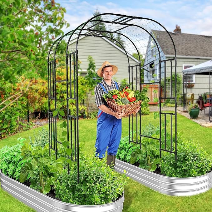 DoCred Large Garden Arch Trellis for Climbing Plants 87'' H x 59'' L x 47'' W Outdoor Grape Vine Trellises Arch Arbor Gazebo Grape Trellis for Climbing Plants Courtyard and Garden Decoration Black