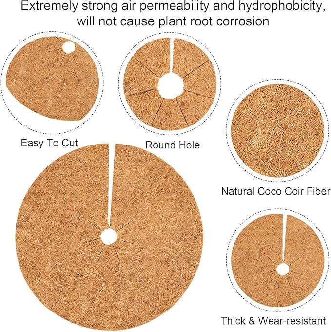 Coconut for Mulch Tray Pack of 4 20 30 35 40 45 60cm Coir Fiber Plant Protector for Garden Trees for Moisture Retaining Weed Barrier for Potted Plants
