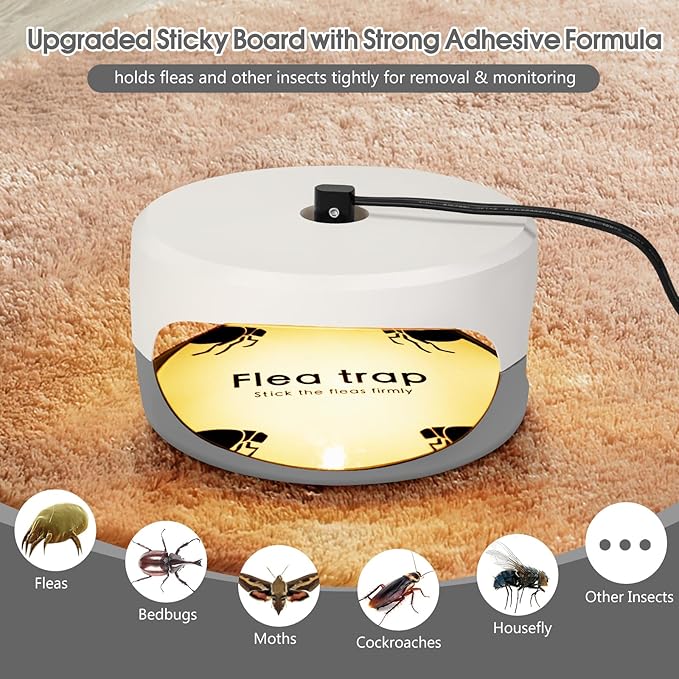 Flea Traps for Inside Your Home 4 Pack Original Indoor Flea Light Bed Bug Killer w/ 12 Sticky Pads &amp 12 Light Bulb Refills Replacement Odorless Insect Infestation Treatment Trap Lamp for Kid Pet