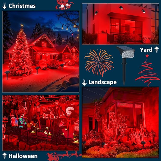 T-SUNUS Halloween Solar Spot Lights Red IP65 Waterproof Green Landscape Spotlights Solar Powered Wall Lights Dark Sensing Auto On/Off 2 Modes Outdoor Garden Lights for Yard Porch 6 Pack