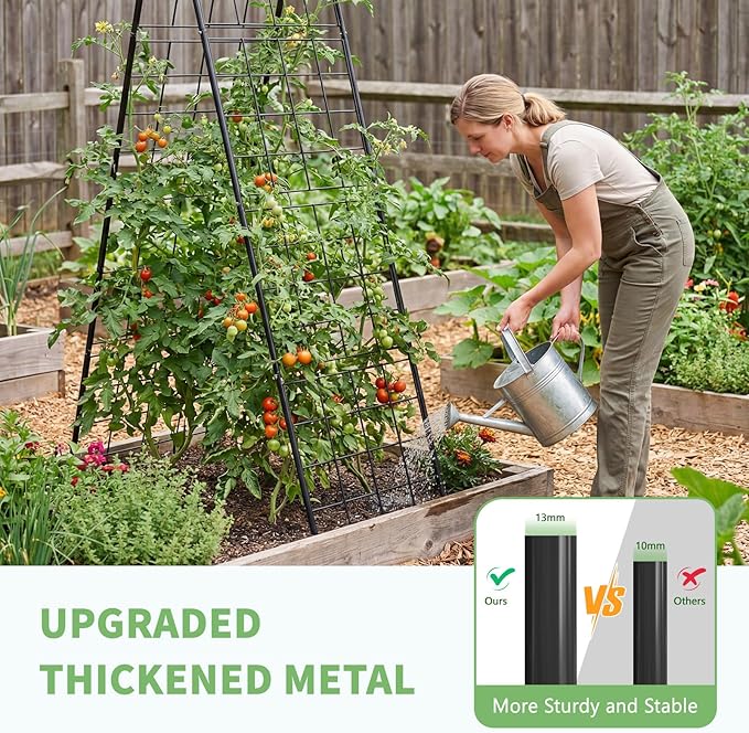 DoCred Cucumber Trellis 71 H 2 Pack Metal Foldable Upgraded A Frame Garden Trellis for Raised Bed Climbing Plants Vegetables Including Plant Support Clips Twist Ties Plastic Ties Black