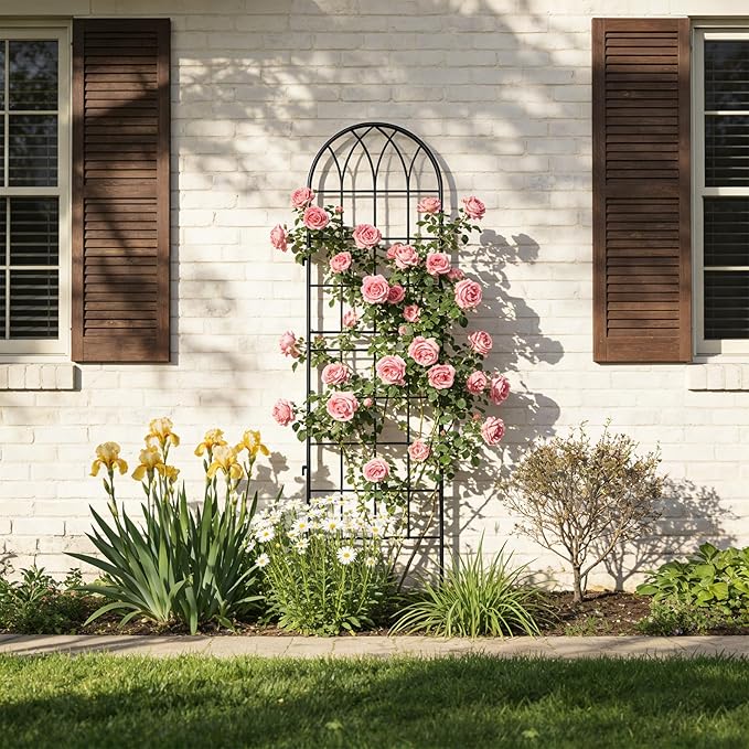 4 Pack Metal Garden Trellis for Climbing Plants Black Metal Garden Trellis for Vines Plant Rose Vegetable SupportLarge Decorative Outdoor Trellis