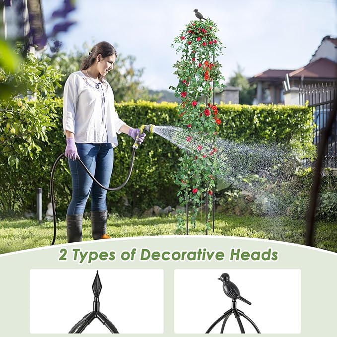 Happygrill Garden Trellis for Climbing Plants 78” Tall Metal Obelisk Trellis w/Adjustable Height Gloves Cable Ties 2 in 1 Plant Cages &amp Supports for Flowers Vegetables Vines Indoor Outdoor