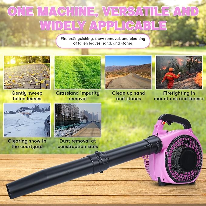 Handheld Gas Leaf Blower 2-Stroke Gas Powered Leaf Blower 26cc Gasoline Grass Sweeper Powerful Clearing Blower for Lawn Care Snow Blowing &amp Yard Cleaning (Pink)