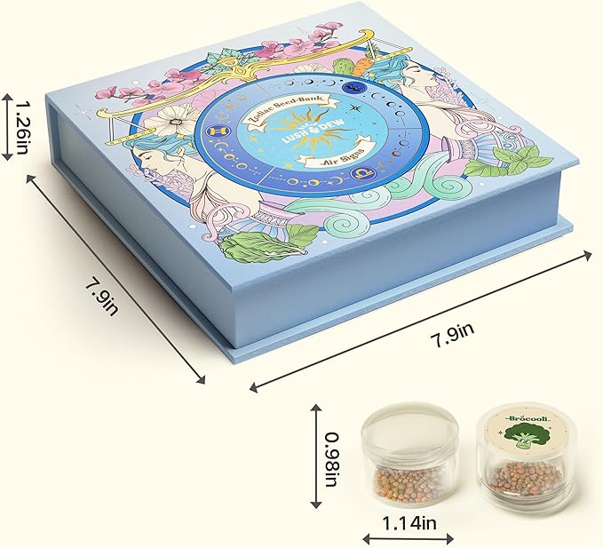 Lush&ampDew Zodiac Garden Seed Bank Gardening Gifts for Women Men 12 Varieties Non-GMO Vegetables Herb Seeds in Seed Organizer Magnetic Gift Box Witchcraft Supplies Air Signs Taurus Virgo Capric