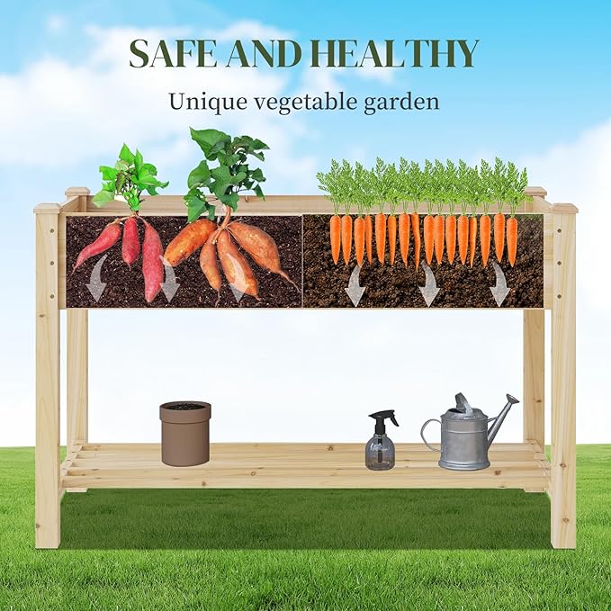 Wooden Raised Garden Bed Planter Box with Legs Raised Planter -Grow Herbs and Vegetables Outdoors – Naturally Rot-Resistant - Unmatched Strength Lasts Years (Natural-M)