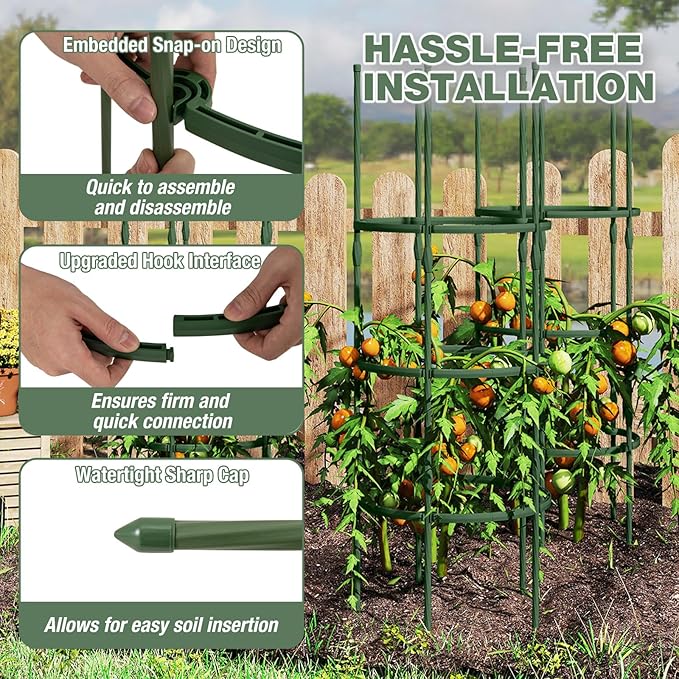 Happygrill 3 Pack Plant Cages and Supports 60 inch Tall Adjustable Tomato Cage w/Clips &amp Ties Heavy-Duty Garden Trellis for Climbing Plants Vines Flowers Vegetables Potted Plants Indoor Outd