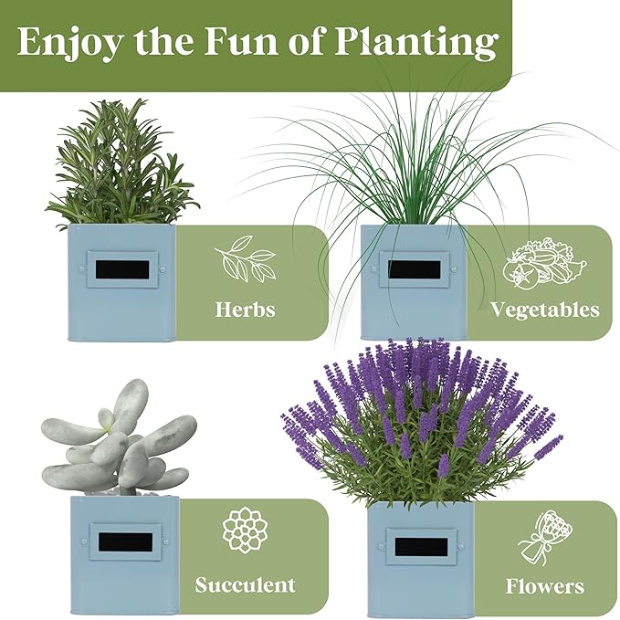 PERFNIQUE Indoor Herb Garden Herb Garden Planter Set with Tray Farmhouse Indoor Plant Pots Windowsill Herb Garden with Drainage(Planter only) for Indoor/Outdoor Window Pots(Sky Blue)