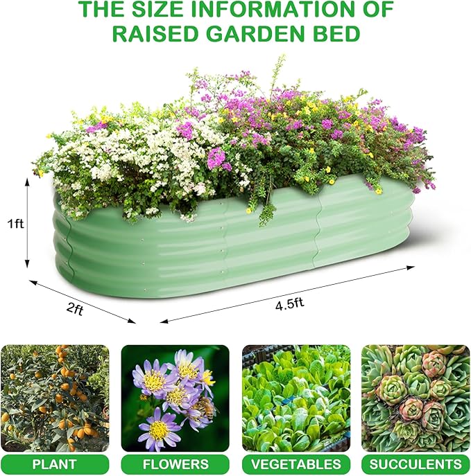 GarveeLife 2 Pcs 4.5x2x1ft Oval Raised Garden Bed Galvanized Raised BedsOpen-Ended Base Metal Raised Planter BedsGarden Bed OutdoorPlanter Raised Boxes for Vegetables FlowersTool-Free AsseGreen