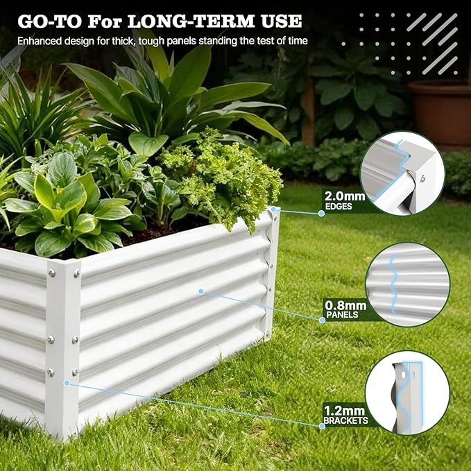A ANLEOLIFE 6X3X1.5 ft Galvanized Raised Garden Beds Outdoor Rectangular Metal Planter Box for Planting Vegetables Flowers Herb Anti-Rust &amp Easy-Setup Antique White