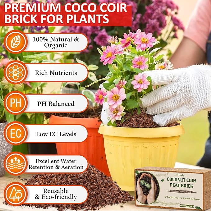 Legigo 8 Pack Coco Coir Bricks (11.2lb) 100% Organic Coconut Coir Fiber Potting Soil for Plants Compressed Coco Peat Seed Starter Coconut Husk Potting Mix for Indoor &amp Outdoor Plants Gardening
