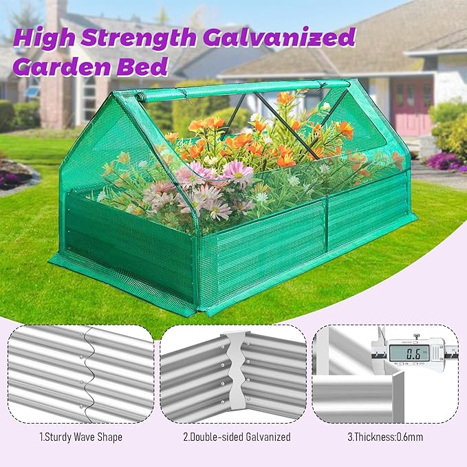 3-in-1 Raised Garden Bed with Greenhouse (72.8×37.4×36 with Cover 71×35.4×12 Bed Alone) Outdoor/Indoor Mini Greenhouse Kit for Vegetables Flowers Herb Planter