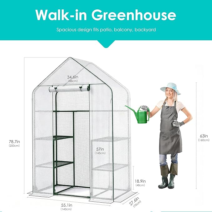 Twira Greenhouse for Outdoors 55.1 x 27.6 x 78.7 Walk in Plant Greenhouses Heavy Duty with Thicken PE Cover 3 Tiers 8 Shelves Greenhouse Plastic Portable Green House for Outside Patio Garden