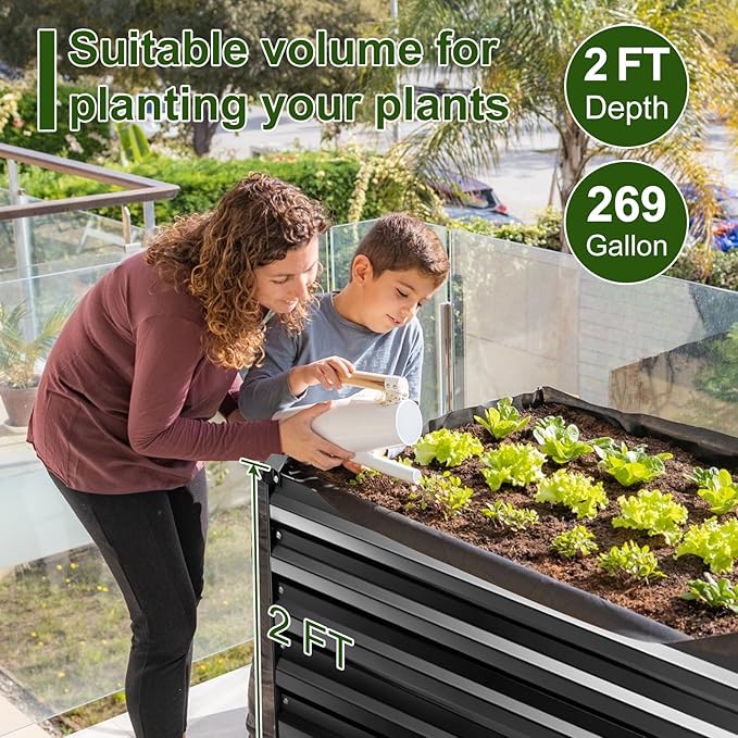 EDOSTORY Metal Raised Bed Garden Bed Kit 6x3x2ft Tall Galvanized Planter Raised Garden Boxes Outdoor Large Metal Raised Garden Beds for Flowers Vegetables Herbs