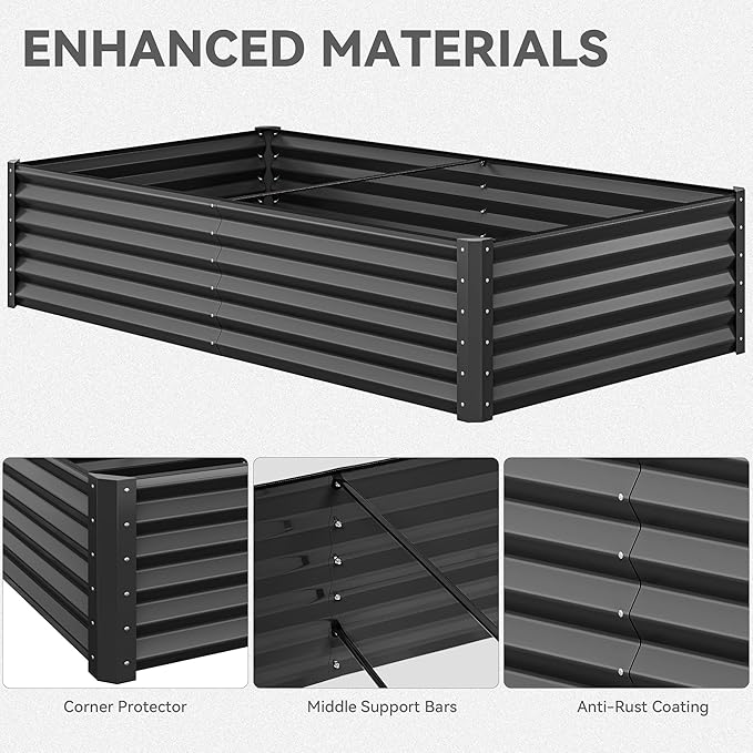 YITAHOME 2pcs 8x4x1.5ft Outdoor Raised Garden Bed Kit Large Metal Patio Planter Box with Gloves Support Rod and Safe Edge Curling Design for Plants Vegetables Flowers Black