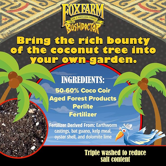 FoxFarm Bush Doctor Coco Loco Potting Mix 2cu ft - Extends Your Watering Schedule Triple-Washed to Reduce Salt Content - Perfect for Cultivating Vigorous Plants