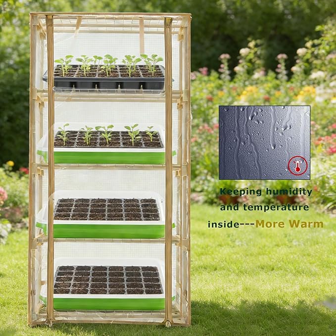 Mini Greenhouse for Indoor Outdoor Small Plastic Plant Green House 4-Tier Rack Stand Portable Greenhouses with Durable PVC Cover for Seedling 2.5x1.6x5.2 FT