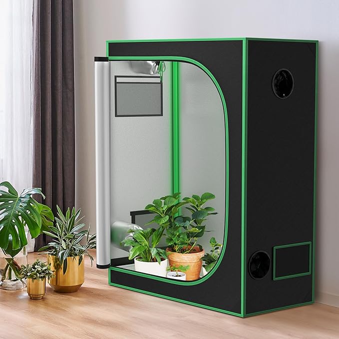 JupiterForce 2x4 Grow Tent with Observation Window and Floor Tray High Reflective Mylar Hydroponic Grow Tents Indoor Grow Room for Home Plant Growing Black 24x 48x 60