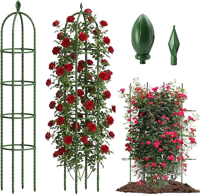 Joyhalo 2 Pack Trellis for Climbing Plants Outdoor 74 Inch High Adjustable Garden Trellis for Flowers Green Plastic Coated Steel Plant Stakes Use As Tomato Cage