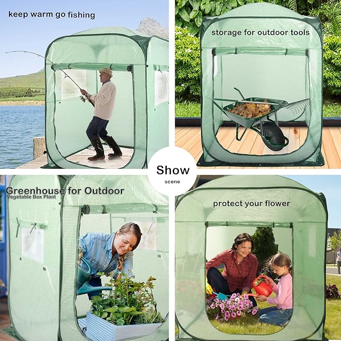 Porayhut Pop Up Greenhouse TentPortable X-Large Walk-in Flower House Indoor Outdoor Gardening Plant Sunshine Room with PE Mesh Cloth Cover for Protecting Plant from Cold Frost &amp Birds