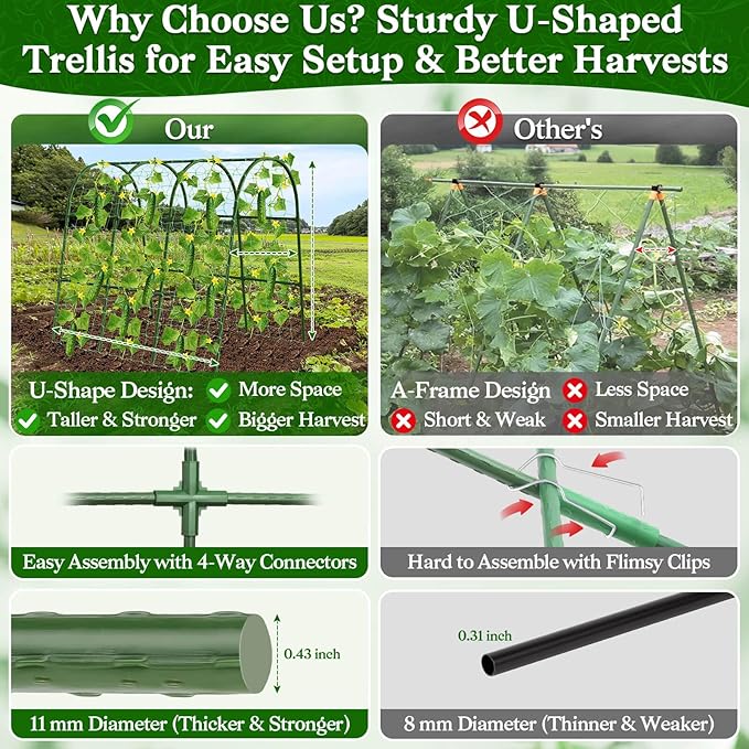 Cucumber Trellis for Raised Bed Garden Arch Trellis for Climbing Plants Outdoor Metal Garden Trellis for Spring Vegetables Cucumber Trellis for Tomato Bean Pea Grape Plant