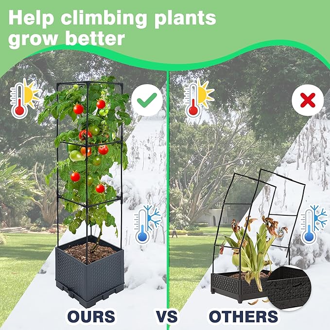 2 Pack Raised Garden Bed Planter Box with Trellis 44 Self Watering Tomato Planter Box for Climbing Vegetable Flowers and Plants Tomato Pot for Indoor Outdoor Patio Garden Planter Use