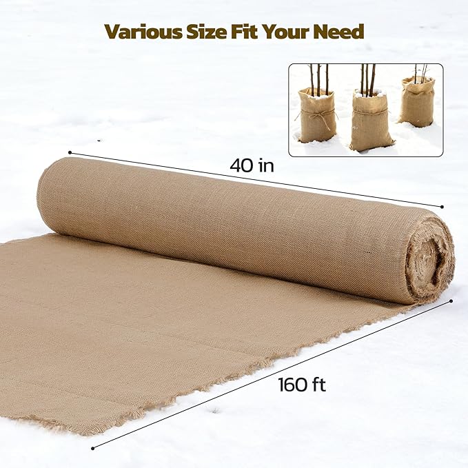 40 Inch x 160 Feet Garden Burlap Fabric - Heavy Duty Burlap Roll High Density Jute Fabric Natural Burlap for Plant Protection Weed Barrier Wedding Decor and DIY Crafts