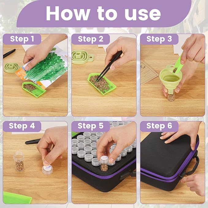 120 Slots Seed Storage Box with 25 Envelopes and Tools Large Sturdy Storage Organizer for Garden Plant Seeds Seed Bank with Zipper Label Funnel Tweezers Tray (Seeds Not Included)