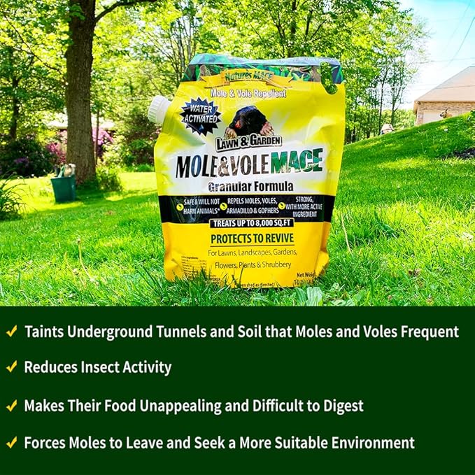 Nature's MACE Mole and Vole MACE Mole Deterrent for Yard Mole Repellent for Lawns Keep Moles Out of Garden Castor Oil Granules Vole Repellent Outdoor Plant &amp Pet Safe 22 lb Bag 17600 Sq F