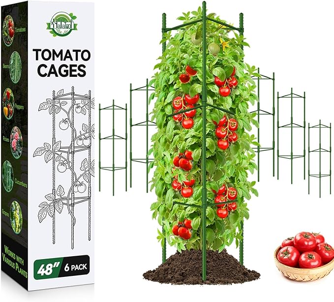 Halatool 6 Pack Tomato Cages for Garden Plant Support 48 Inch Adjustable Garden Stakes for Potted Plants Tomatoes Trellis for Climbing Vegetables Flowers Fruits Cucumber Eggplant Pepper Cherry