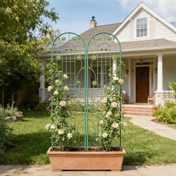 2 Pack Large Garden Trellis 86.7 H x 19.7 W Heavy Duty Rustproof Green Iron Plant Trellis for Potted Plant Support Metal Climbing Rose Trellis Vine Vegetable Cucumber