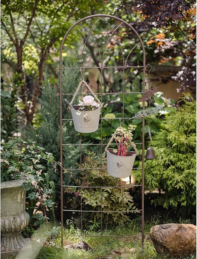 Iron Garden Trellis for Climbing Plants Rustproof Plant Climbing Support Lattice Iron Pipe Support Wall Tall Plant Trellis Fence for Ivy Vines Rose Clematis (Color : One Size : L)