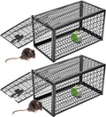 Qualirey 2 Pcs Humane Rat Trap Chipmunk Rodent Mouse Squirrel Trap 11 x 6 x 6 Inches Small Live Animal Mouse Voles Hamsters Live Cage Rat Cage for Mice Easy to Catch and Release Black