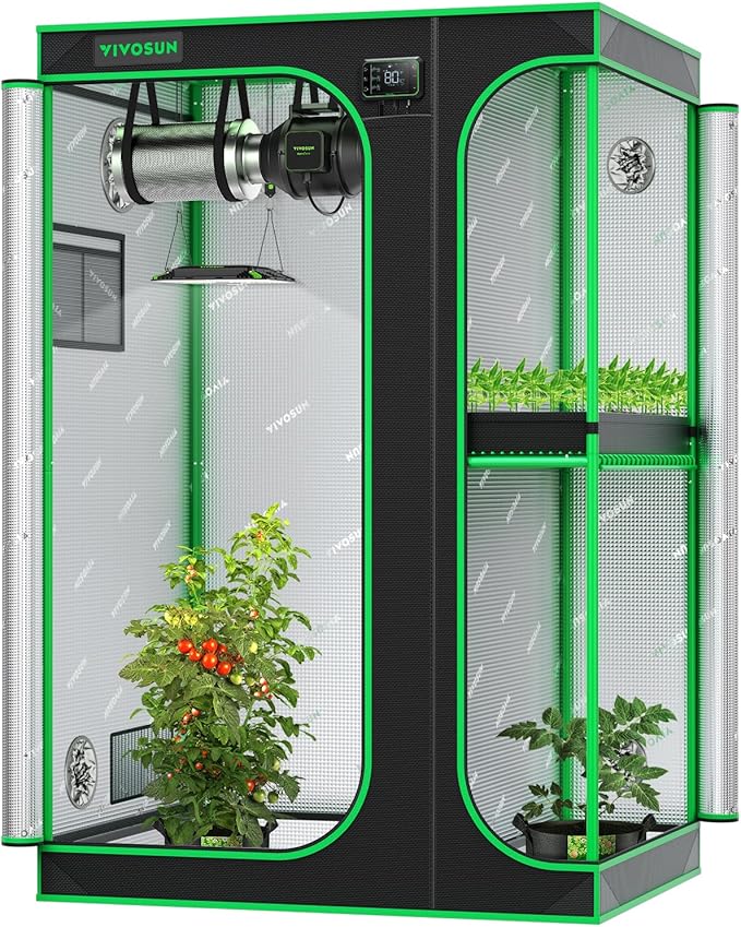 VIVOSUN 4x5 Grow Tent 2-in-1 Propagation &amp Growing Tents 60x48x80 High Reflective Mylar Grow Tents with Multi-Chamber and Floor Tray for Hydroponic Indoor Plant