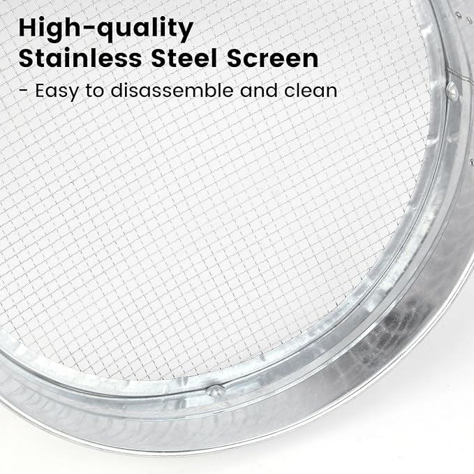 Soil Sifter with Handle for Gardening–14 Large Stainless Steel Soil Sieve-2 Replaceable Mesh Screens 1mm/6mm-Garden Sifter for Dirt Rocks Compost Gravel Pellet Sand