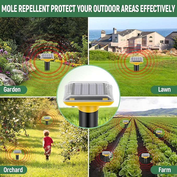 Mole Repellent Solar Powered2025 Upgraded Gopher Repellent Ultrasonic Solar PoweredVole Repeller Outdoor for Lawns Garden YardGopher Trap Killer for MoleSnake (Yellow6 Pack)
