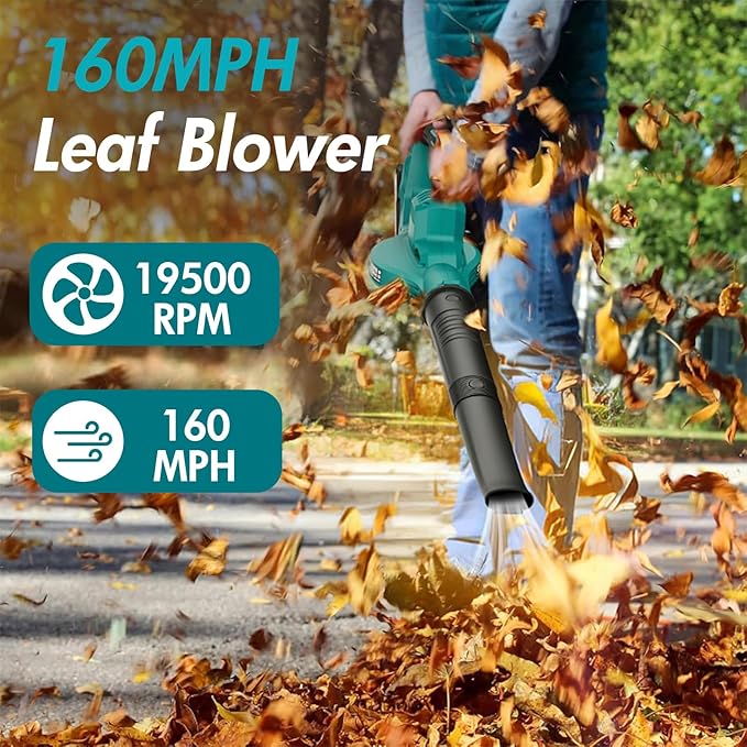 Leaf Blower Cordless 160 MPH Battery Powered Leaf Blower Electric Leaf Blowers with 2.0 Ah Batteries and Charger &amp 2 Speed Modes Blowers for Lawn Care Yard Blowing Leaves Dust Snow