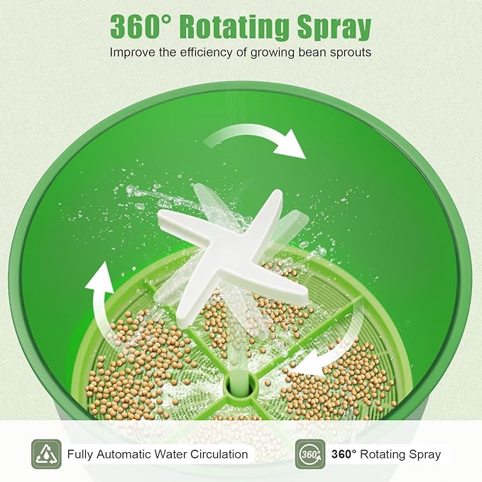 Automatic Bean Sprouts Machine - 2 Layers Seed Sprouter Intelligent Timer 3 Seasonal Modes for Home Use | Large Capacity for Soybean Mung Bean Red Bean Radish