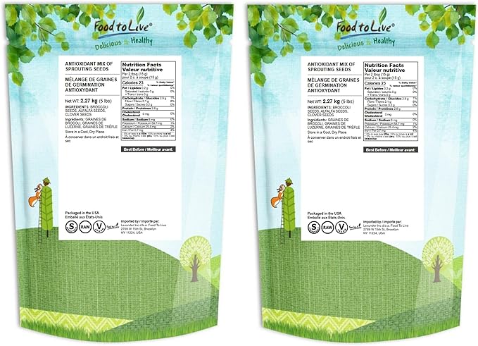 Food to Live - Organic Antioxidant Mix of Sprouting Seeds 10 Pounds - Non-GMO Broccoli Alfalfa Clover Rich Germination Rate Non-Irradiated Kosher