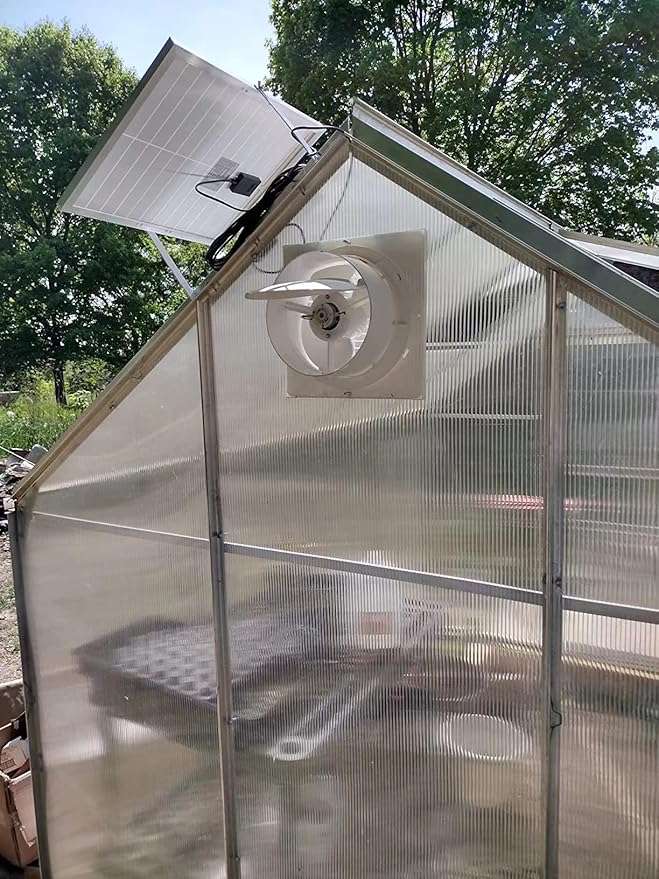 Solar Powered Exhaust fan 25W Solar Panel + 8 Ventilation Vent Fan for Outside Greenhouse Chicken Coop Shed Pet House