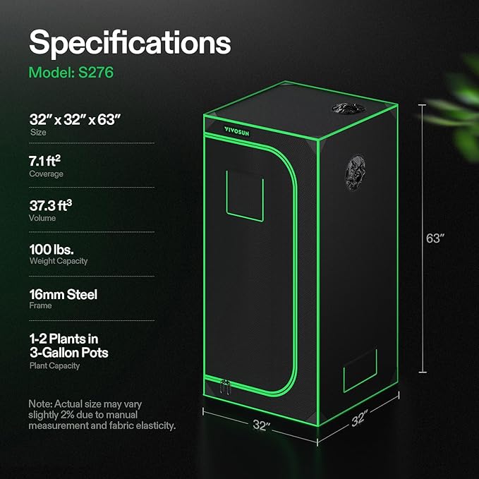 VIVOSUN S276 32x32x63 Grow Tent High Reflective Mylar with Observation Window and Floor Tray for Hydroponics Indoor Plant for VS1500