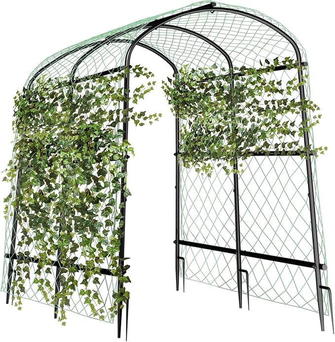 unho Black Iron Garden Arch Trellis for Climbing Plants 41*64*63inch Rustic Archway Arbor Tunnel for Vegetables Cucumber Raised Bed