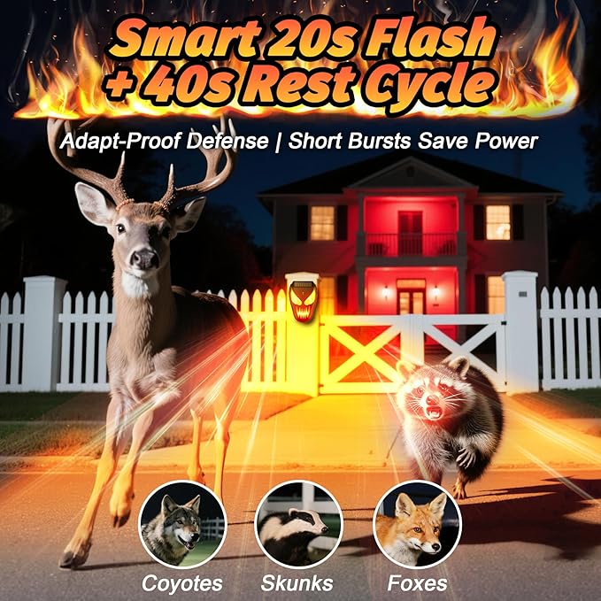 Solar Coyote Deterrent Predator Lights - Nocturnal Animal Repeller with Flame LED Flashing Lights for Chicken Coop Yard &amp Garden Protection Against Raccoons Foxes Deer Skunks Hawks 4 PCS