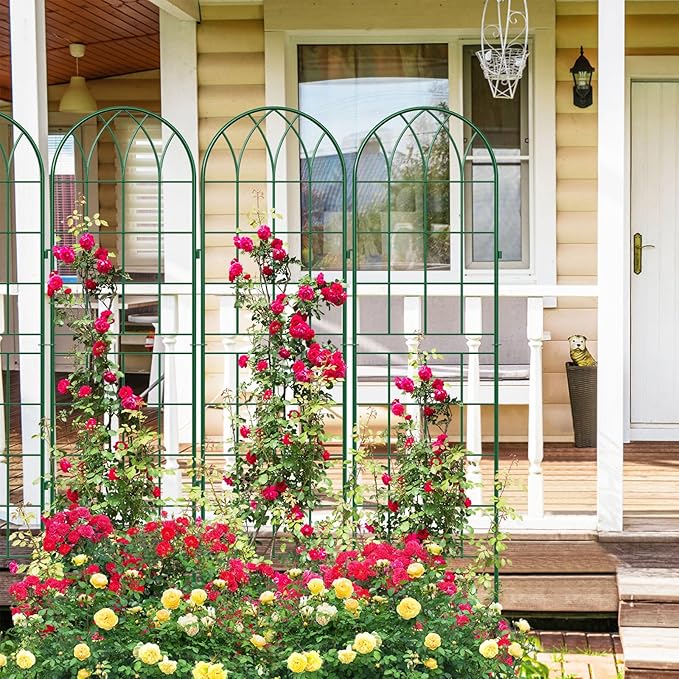4 Pack Metal Garden Trellis for Climbing Plants 71 Inch Green Metal Garden Trellis for Vines Plant Rose Vegetable SupportLarge Decorative Outdoor Trellis