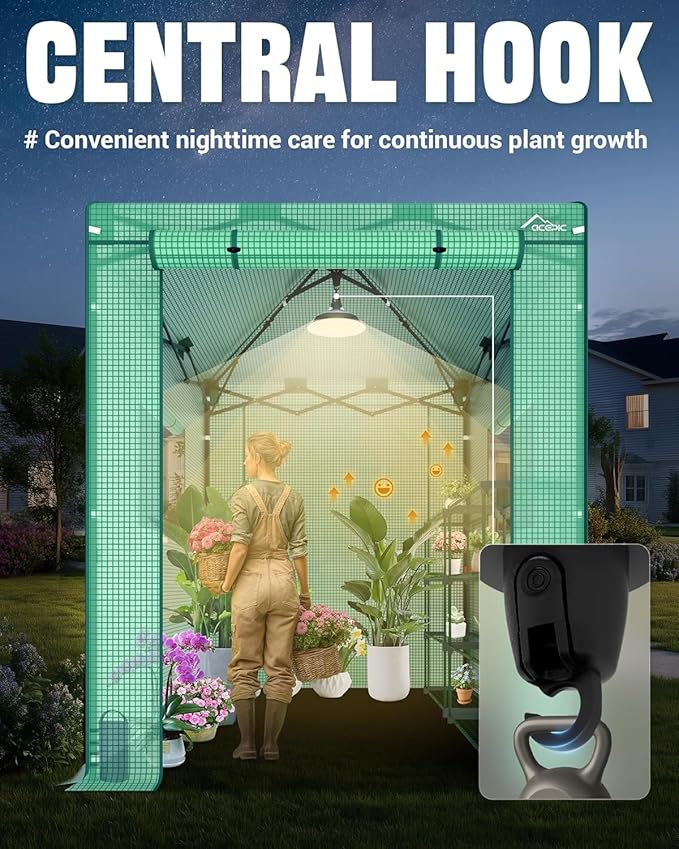 8x6 Instant Pop up Greenhouses Indoor Outdoor Portable Greenhouse Walk-in Small Green House for All Season with Roll-Up Zipper Doors and Side Windows 4 Sandbags Pe Cover Green/Clear