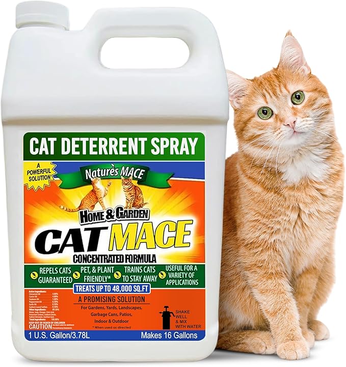 Nature's MACE Cat Mace Cat Repellent Training Liquid Deterrent Tool Makes 16 Gallons Keep Out of Lawn &amp Garden Large Areas Outdoor &amp Indoor Use Yards Landscaped Plants 1 Gallon Concen