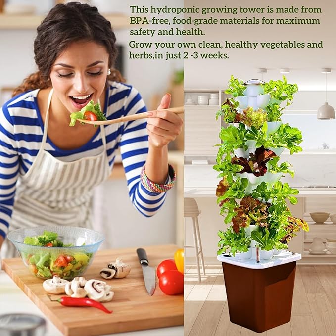 Hydroponics Tower Growing System Kit Vertical Garden Indoor Outdoor Up to 35 plantsLettuce Grow Tower &amp Timer Smart Indoor Growing System for Kitchen Balcony Apartment Herbs &amp Vegetables