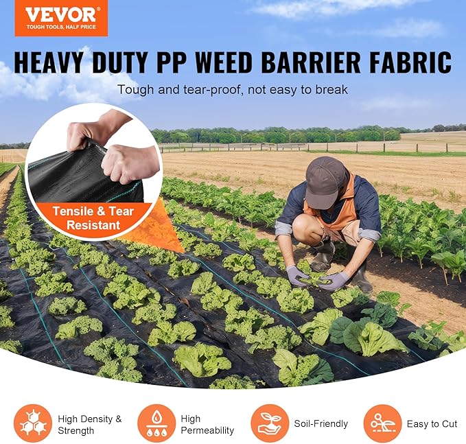 VEVOR Weed Barrier Landscape Fabric 4*100FT Heavy Duty Garden Weed Fabric Woven PP Weed Control Fabric Driveway Fabric Geotextile Fabric for Landscaping Ground Cover Weed Blocker Weed Mat Black