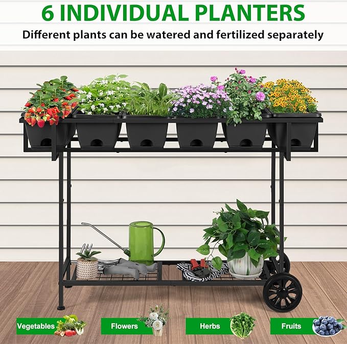 Vrisa Elevated Garden Bed with Shelf 43x17x29 in Outdoor Raised Planter Box with Legs and Wheels Vegetables Herbs Flowers Garden Box with Drain Outlet for Backyard Patio Balcony Grey