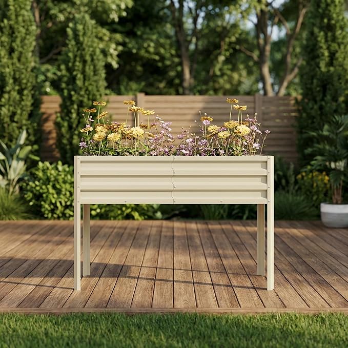 Raised Garden Bed Self-Watering Raised Garden Beds Outdoor with Legs Elevated Planter Box for Vegetables and Herbs Galvanized Steel Raised Garden Bed 32 Height 50X17 Yellow